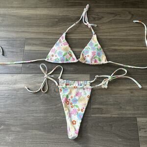 Pastel Floral Triangle Bikini Set - Size Small